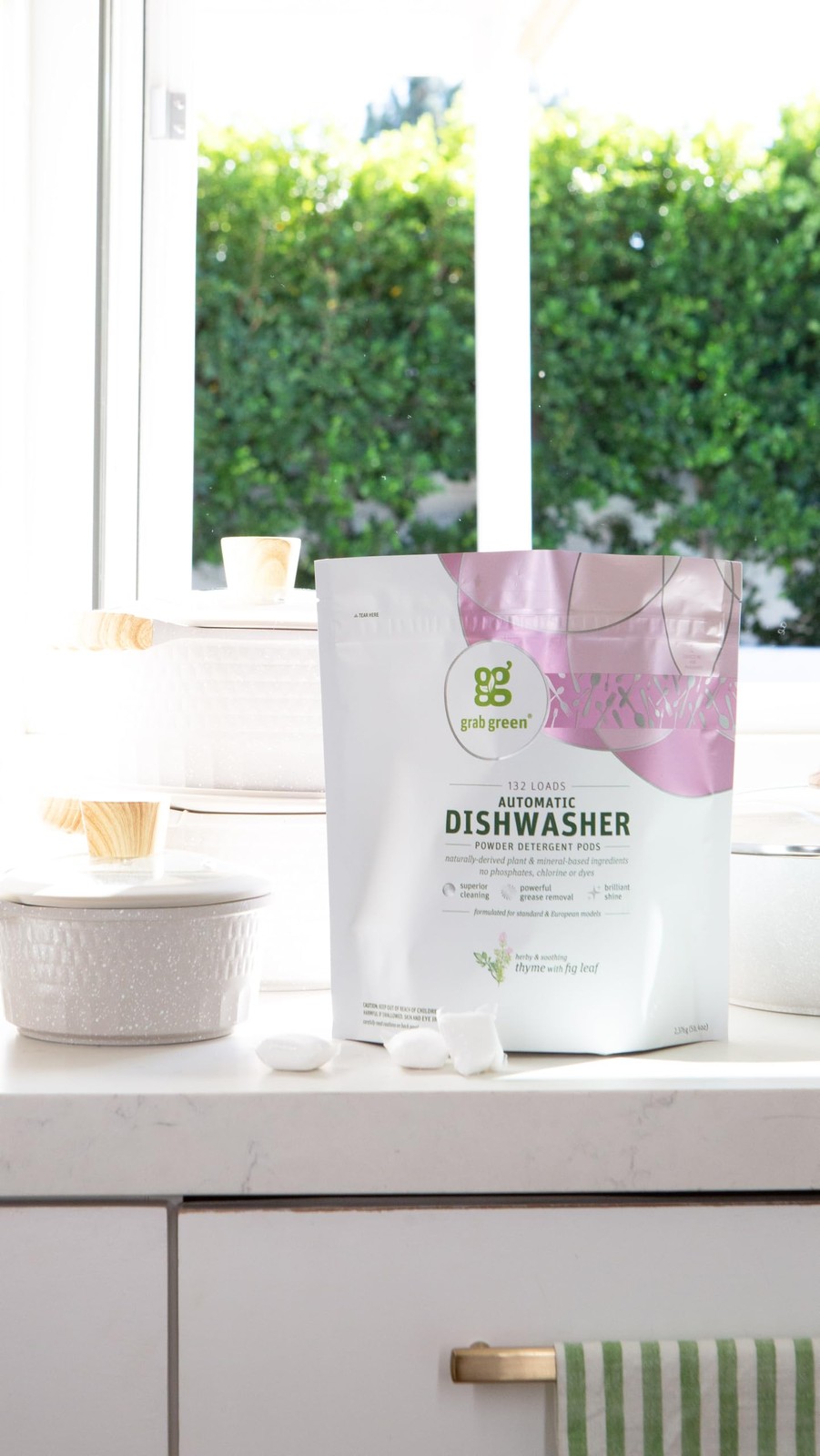 Grab Green Natural Dishwasher Pods 60 Count Thyme with Fig Leaf Non Toxic Clean