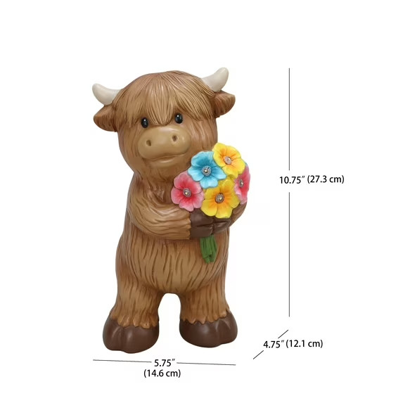 Mainstays Outdoor Solar Highland Cow Statue 5.75 in L x 4.75 in W x 10.75 in H