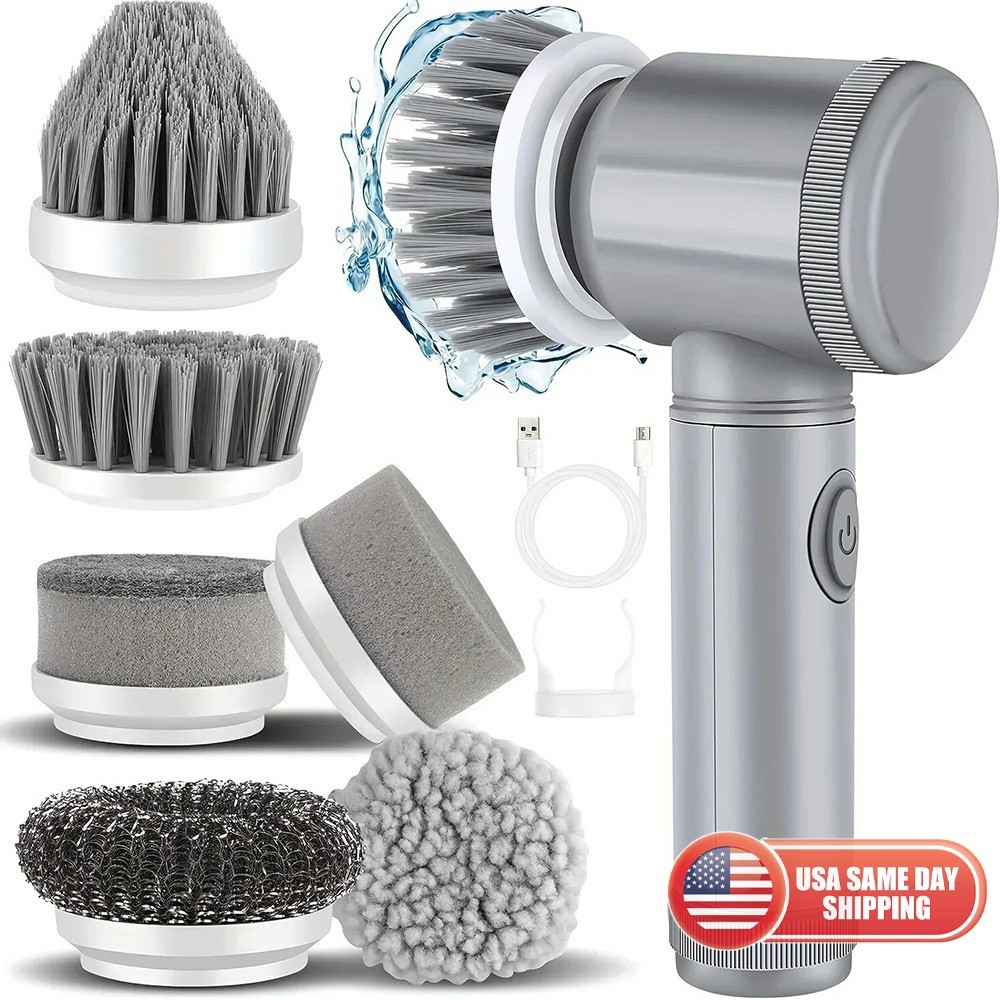 Electric Spin Scrubber Cordless Cleaning Brush with 6 Brush Heads Rechargeable
