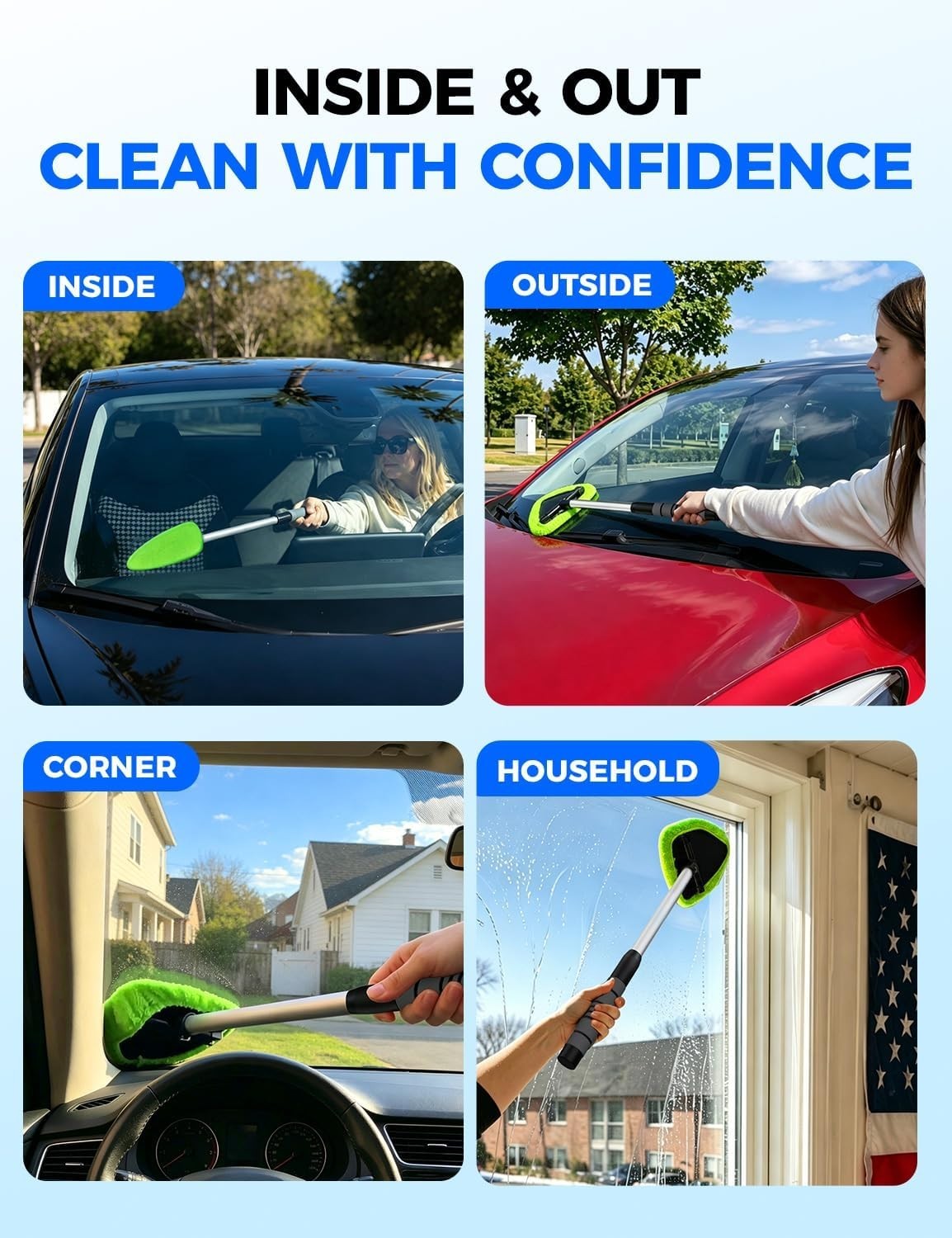 Windshield Cleaner Tool with 180° Swivel Head – Perfect for Cars & Homes