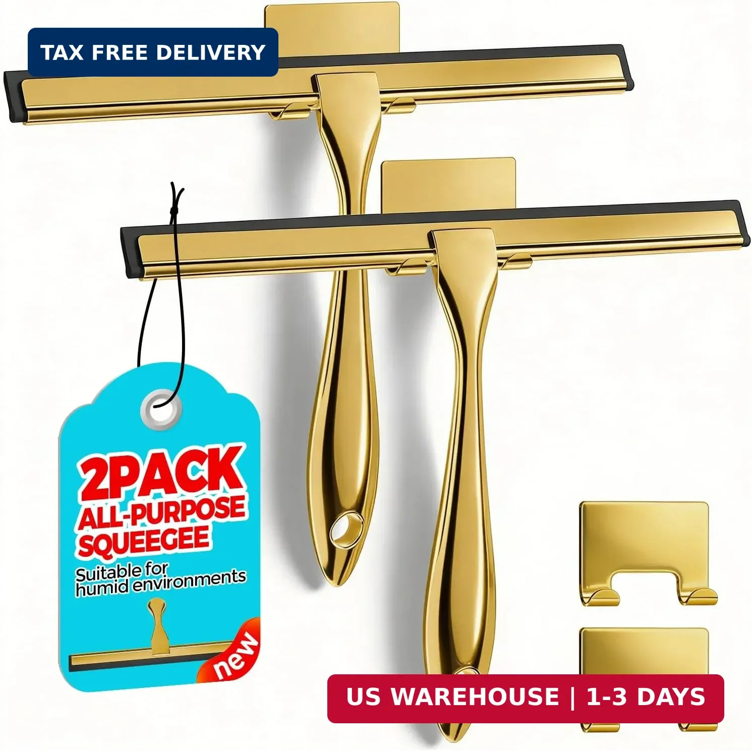 ALFLOD 2PACK 10-Inch Golden All-Purpose Shower Squeegee for Shower Doors, Bath L