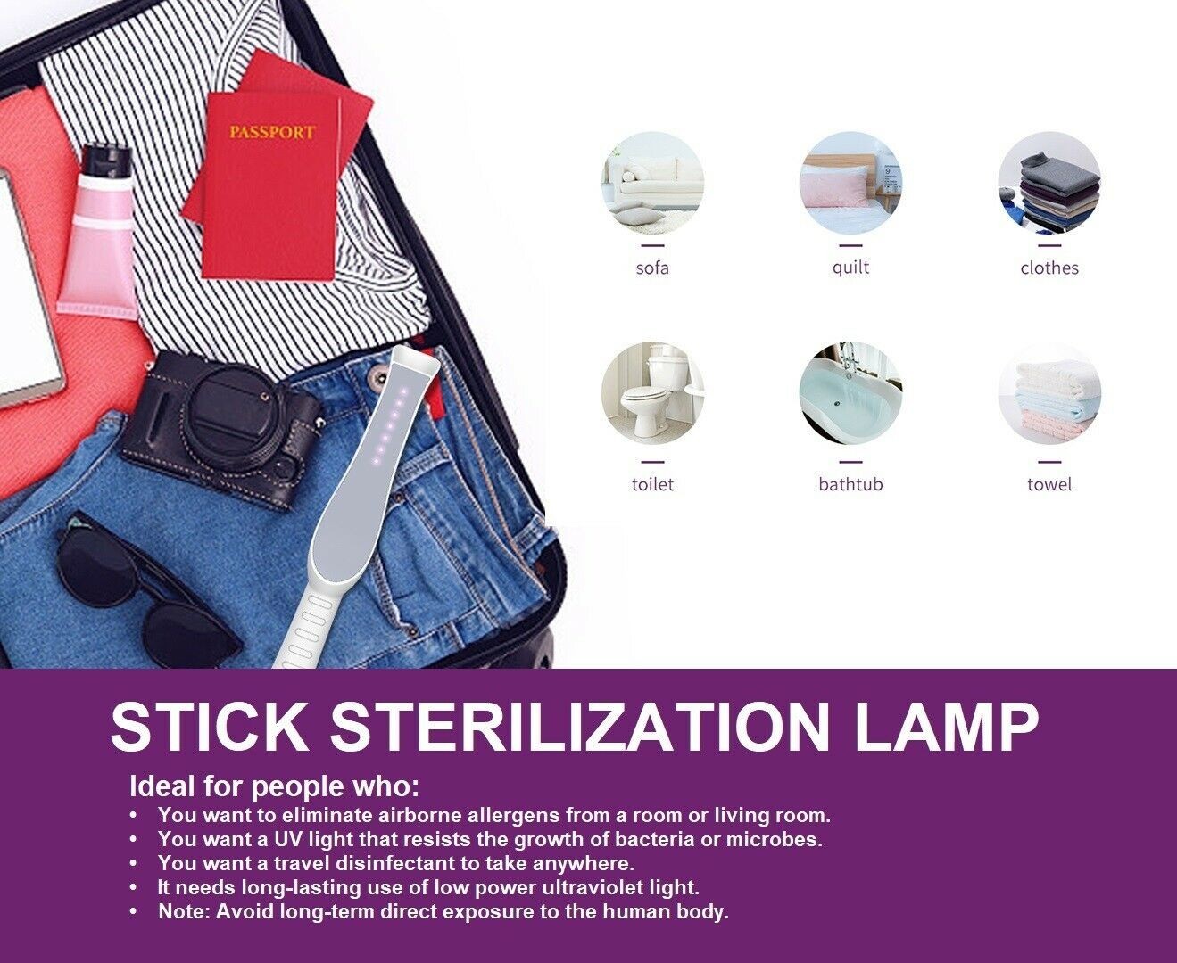 SET OF 2 Sanitation Portable Wand Rechargeable Light Lamp Germ Protection