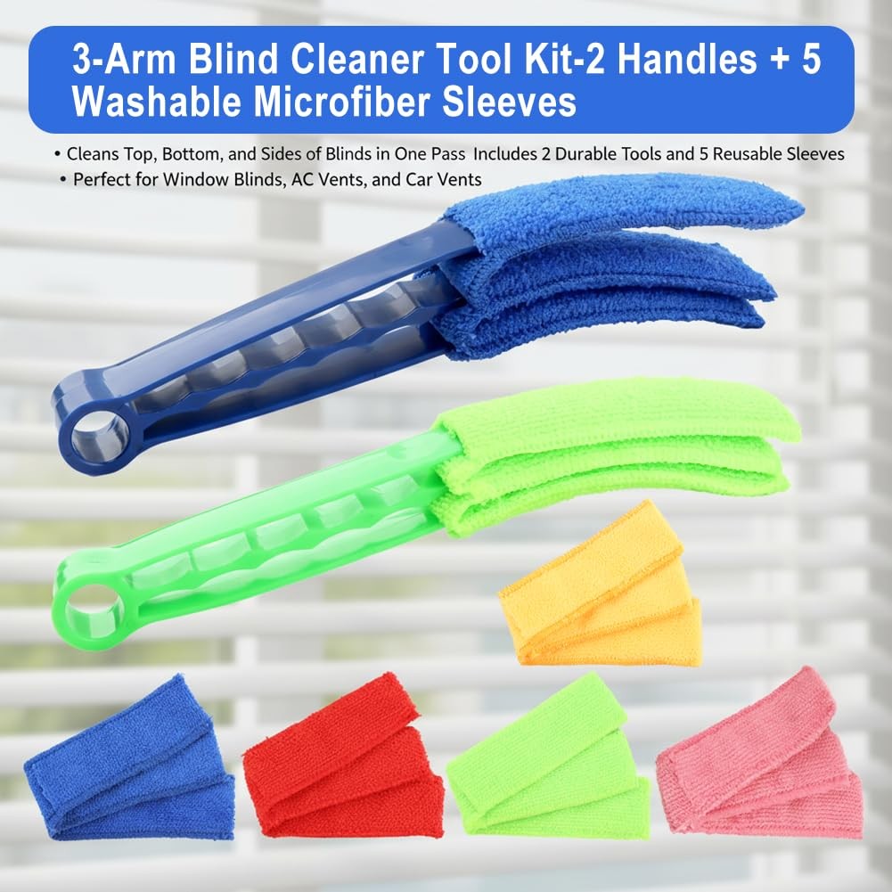 2 Pack Window Blind Cleaner Groove Gap Duster Brush with 5 Microfiber Sleeves