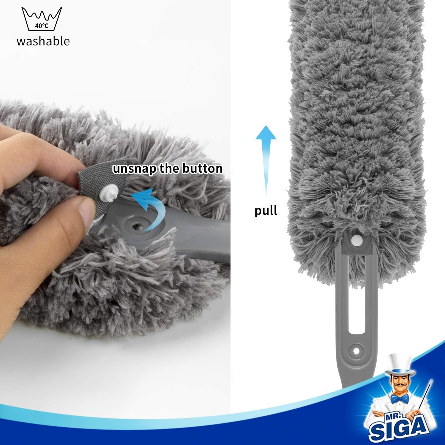 MR.SIGA Lint Free Microfiber Duster Washable Duster for Household Cleaning