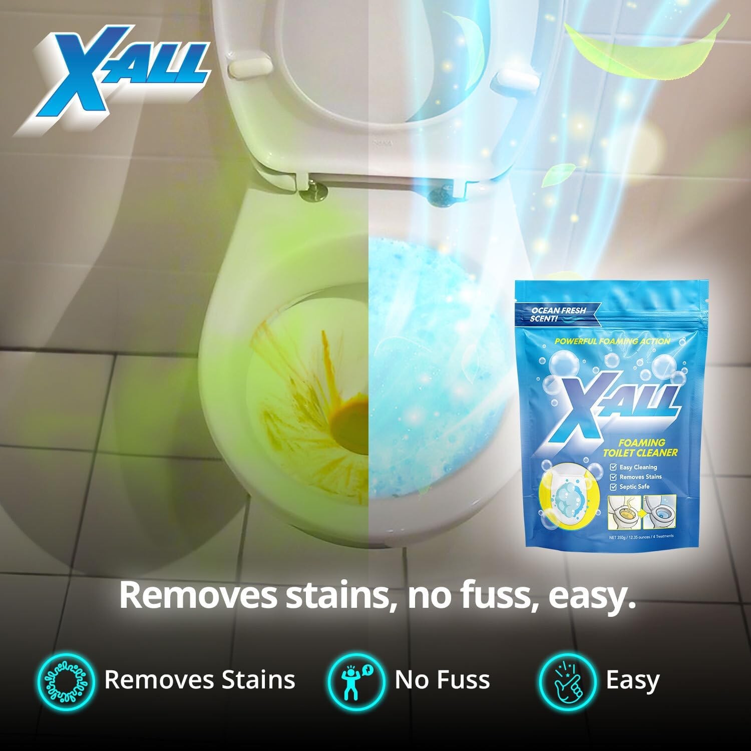 X-ALL Foaming Toilet Cleaner, Self-Activating Powder for Deep Cleaning,…