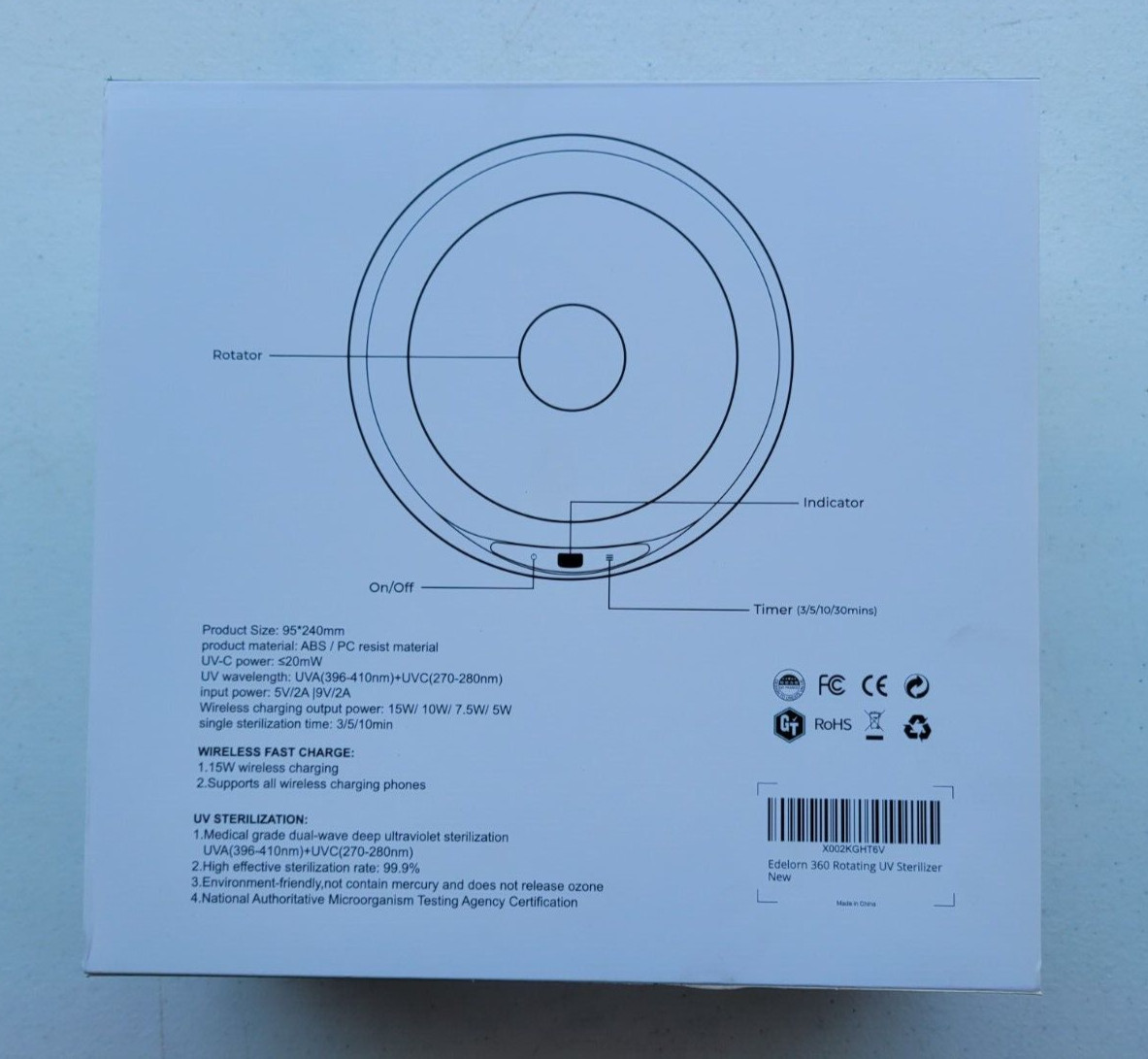 Edelorn UV 360 Rotating Wireless Charger Sterilizer – NEW