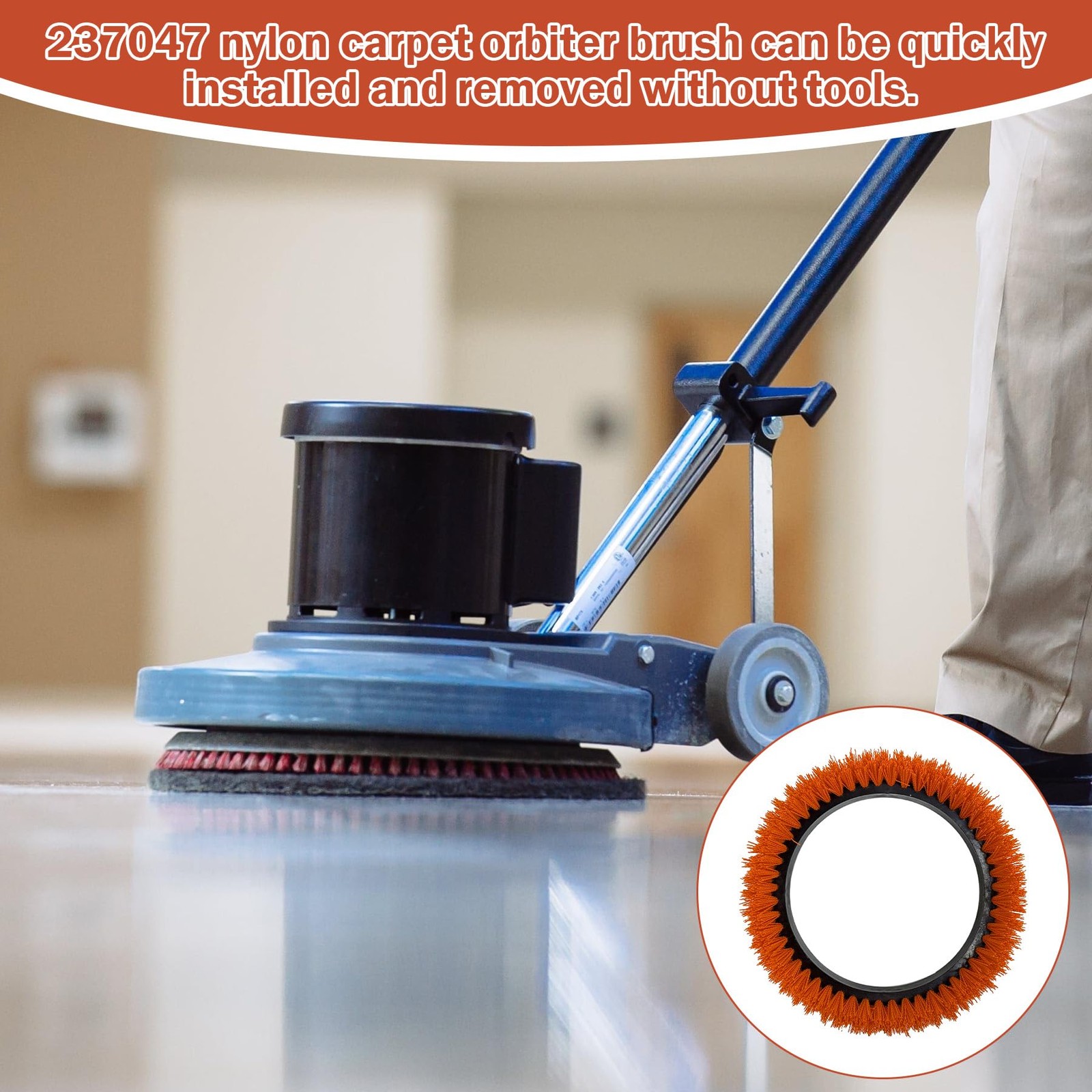 Commercial 237047 Nylon Carpet Orbiter Brush, 12″ Diameter, Polypropylene Bri…