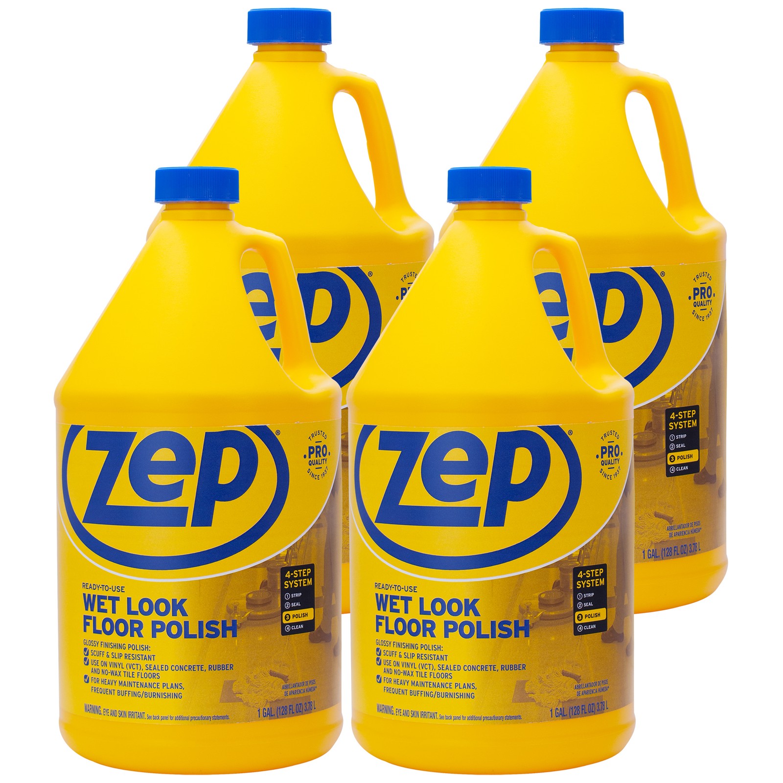 Zep Wet Look Floor Polish – 1 Gallon (Case of 4) ZUWLFF128 – Long Lasting Glossy