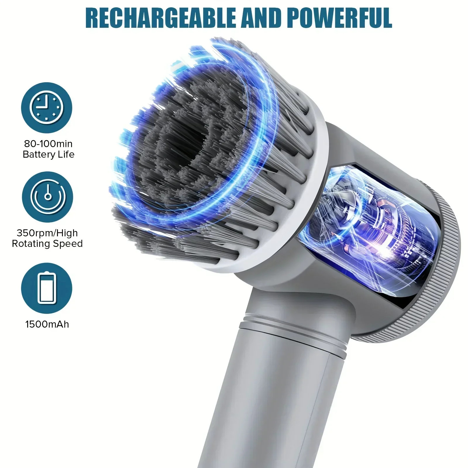 Electric Spin Scrubber Cordless Bathroom Cleaning Brush 5 Replaceable Heads US