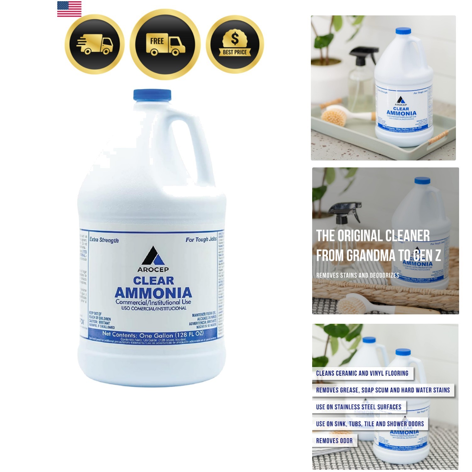 Clear Ammonia Cleaner Liquid, 1 Gallon, Multipurpose, Multi-Surface Cleaning …