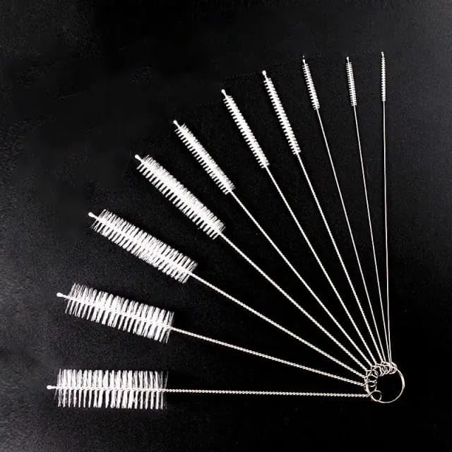10 Pack Reusable Straw Cleaner Brushes Stainless Steel Handles Nylon Bristles