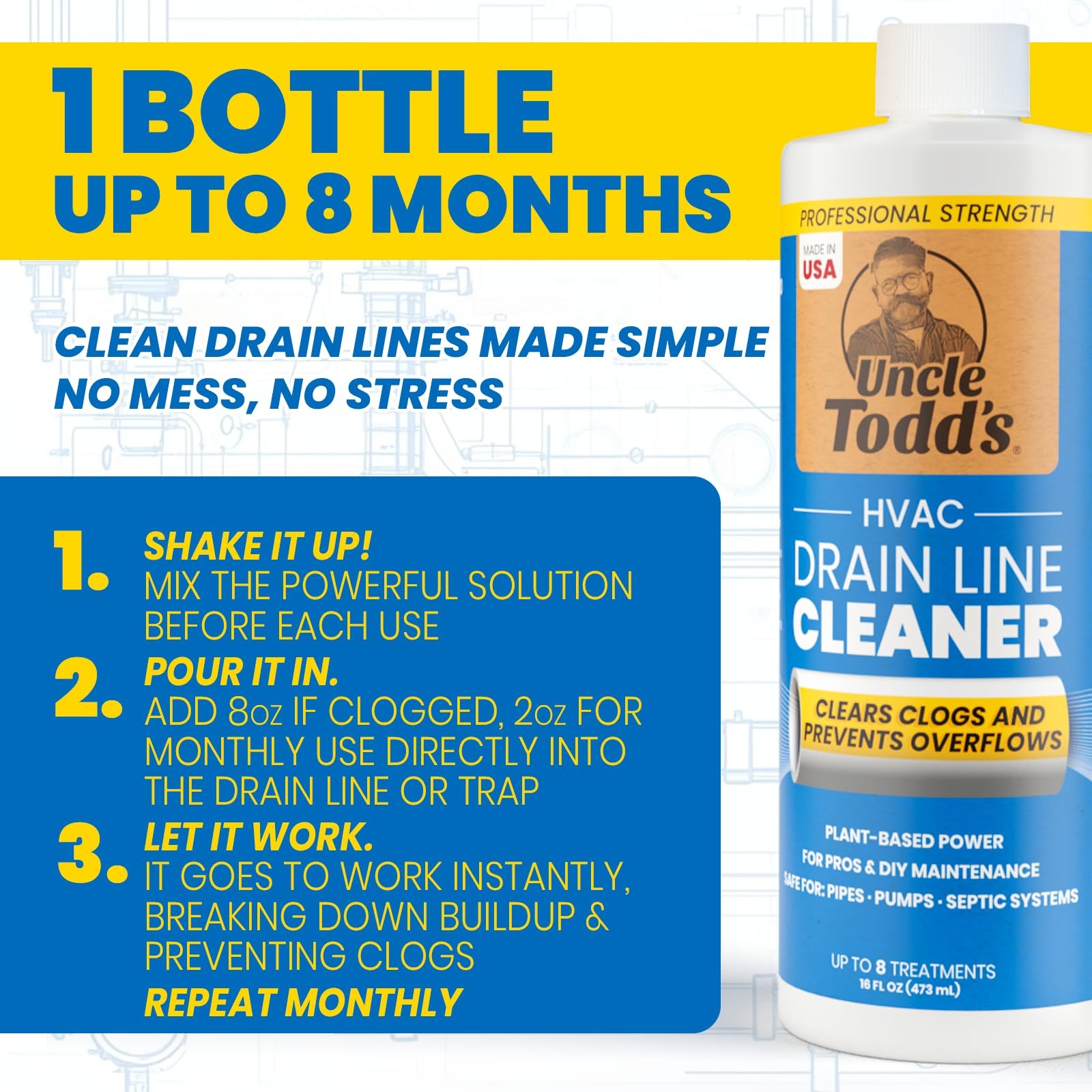 16oz HVAC Drain Line Cleaner Bleach-Free Fast-Acting AC Drain Line Solution