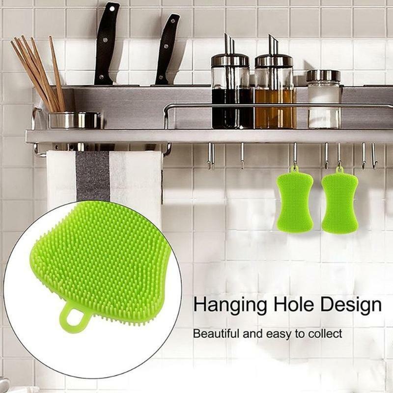 (US STOCK) 4PCS Mix Color Kitchen Cleaning Silicone Brush Pot Sponge Scrubber