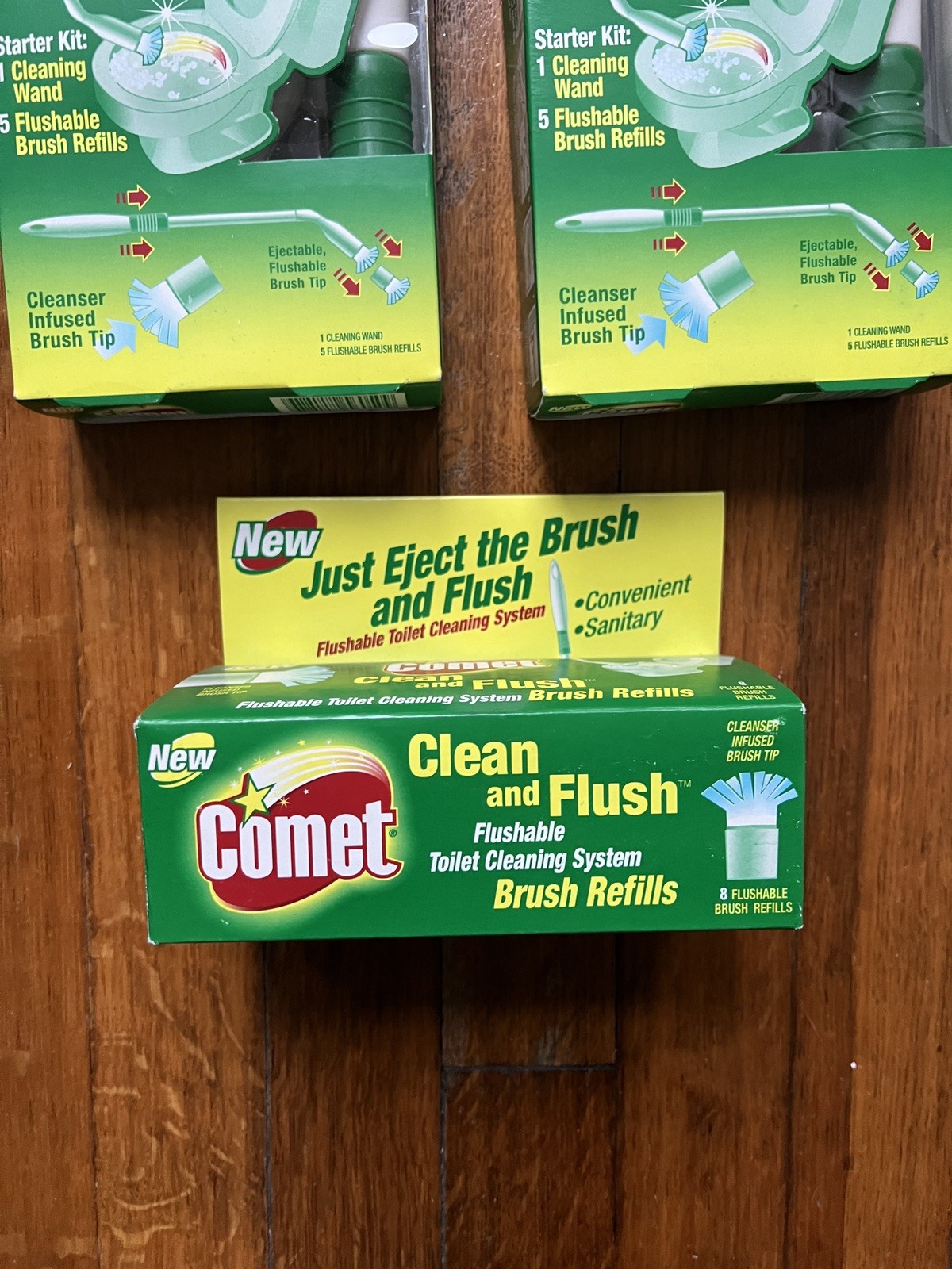 HTF Comet clean and flush Wand (2) + brush refills 3 New Packs Vintage Cleaning