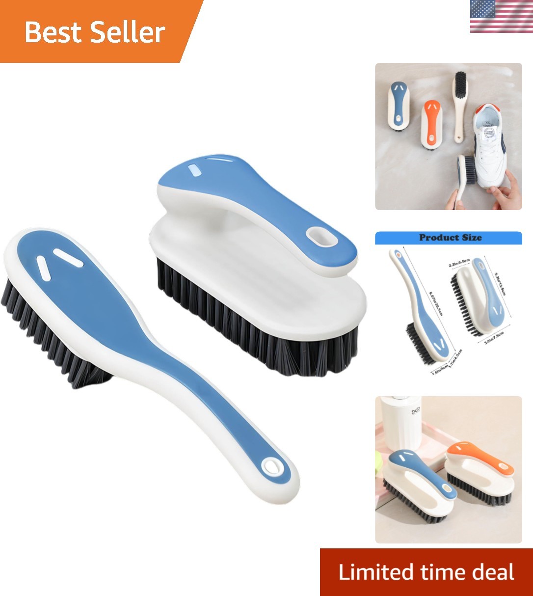 Soft Bristle Laundry and Stain Remover Brush Set – 2 Pack for Versatile Use