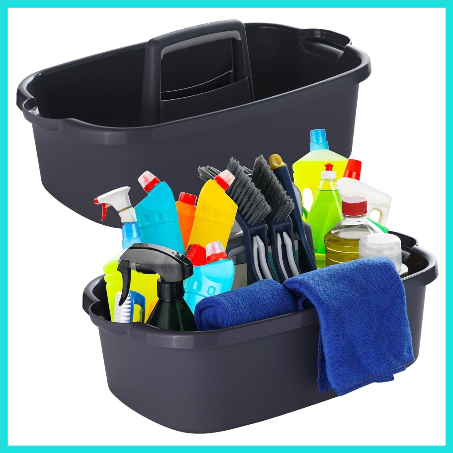 2-Pack Large Gray Cleaning Caddy for Cleaning Supplies with Handle – Portable…