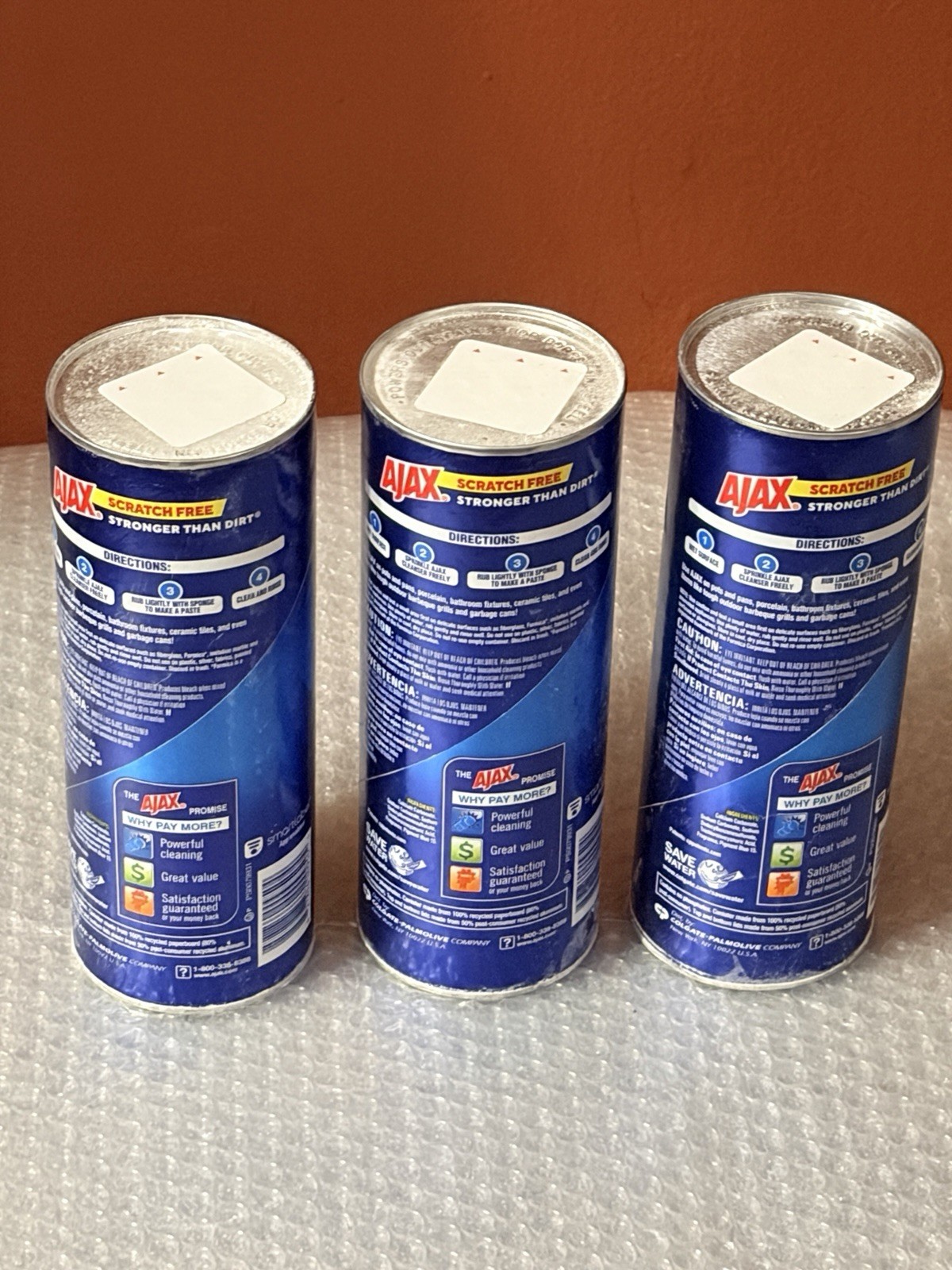 Lot of 3 Ajax Powder Cleanser with Bleach Scratch Free Easy Rinse 21 oz Cans NEW