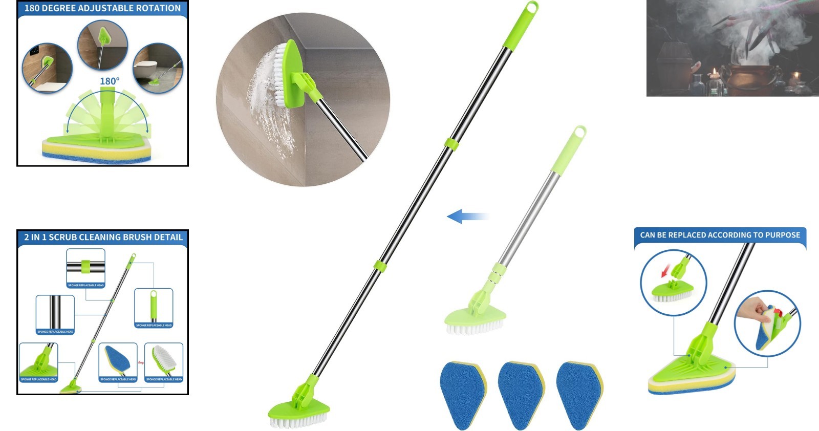 Luxury 2-in-1 Cleaning Brush Set with Extendable 37” Handle for Shower & Bathtub