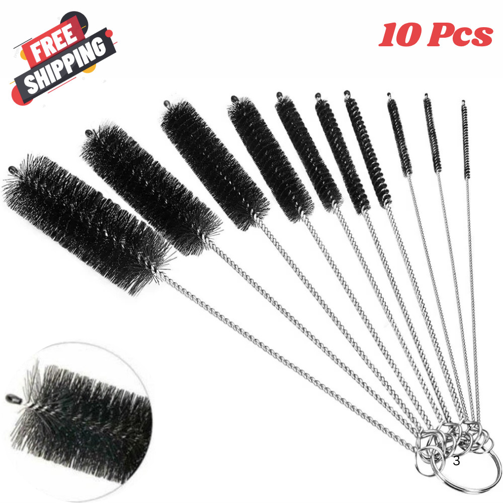 Nylon Straw Brush Cleaner Bottle Tube Pipe Small Long Cleaning 10Pcs Set