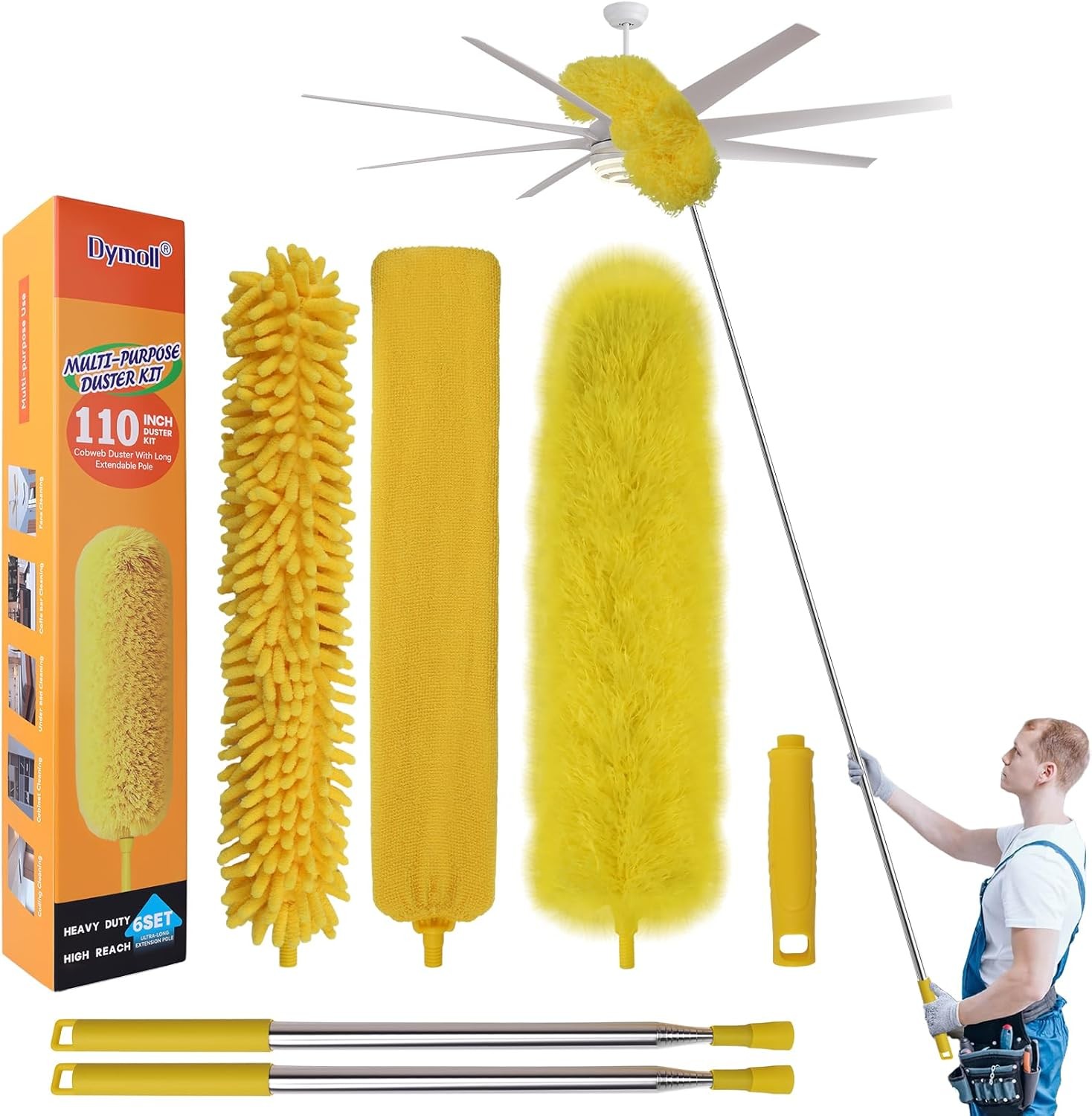 Cobweb Duster with Extension Pole, 110″ Microfiber Feather Duster Kit with Benda