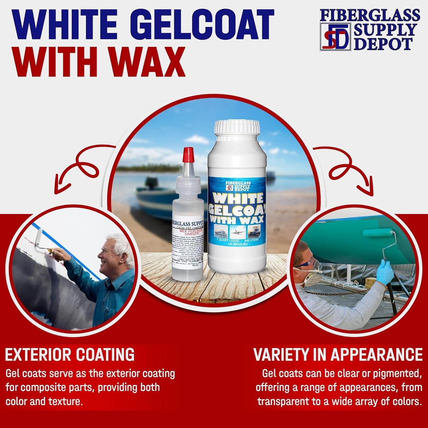 High-Viscosity White Gelcoat & Hardener Combo for Waterproof Boat Repairs