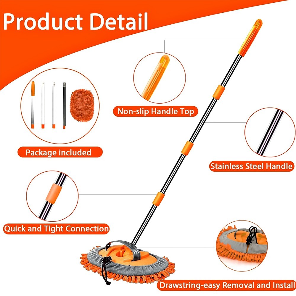 63″ MICROFIBER CAR RV TRUCK WASH BRUSH MOP KIT MITT SPONGE TELESCOPING HANDLE