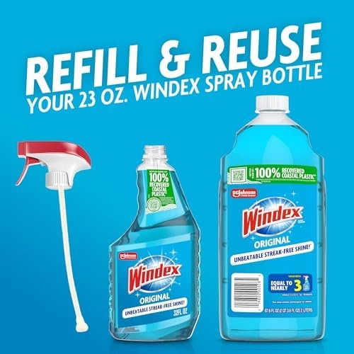 Glass Window Cleaner Refill 2L Original Scent Streak Free 67.6 Fl Oz Spray