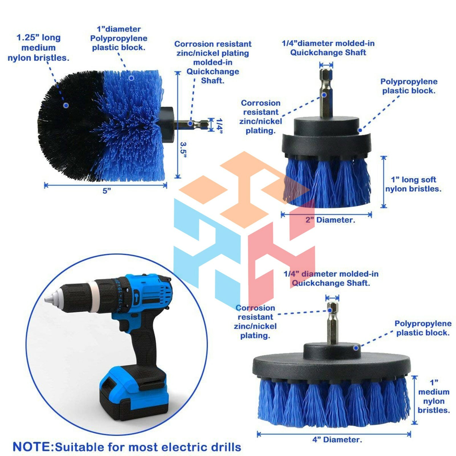 Drill Brushes Set 4pcs Tile Grout Power Scrubber Cleaner Spin Tub Shower Wall