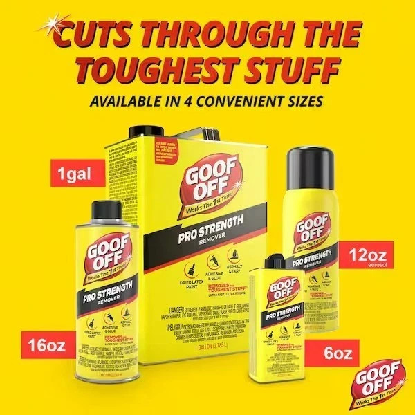 Goof Off Pro Strength Remover 6 fl oz Latex Paint Adhesive Tar Glue Can
