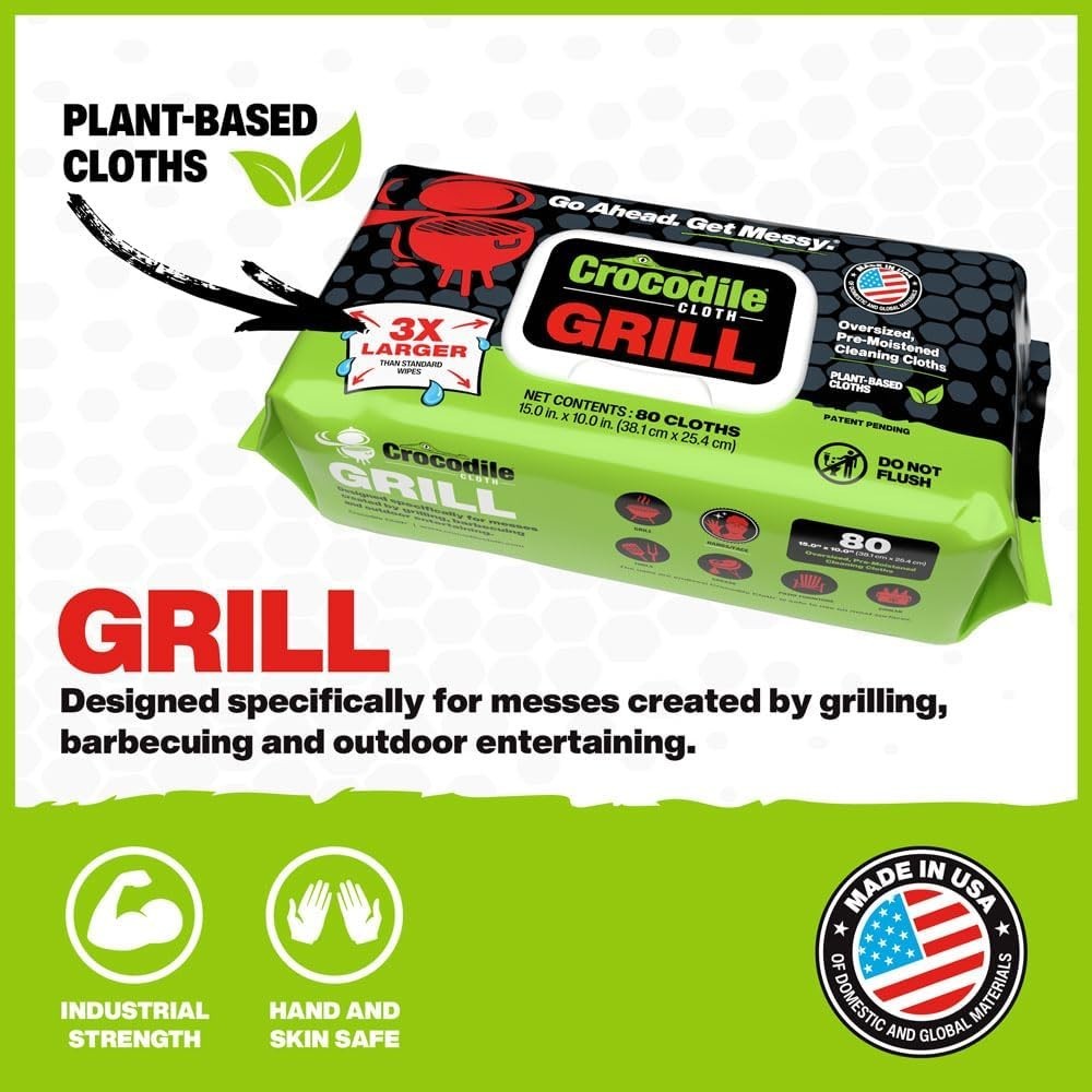 Grill 80 15″ x 10″ Plant-based Cleaning Wipes. Safe on Skin & Multiple Surfaces.