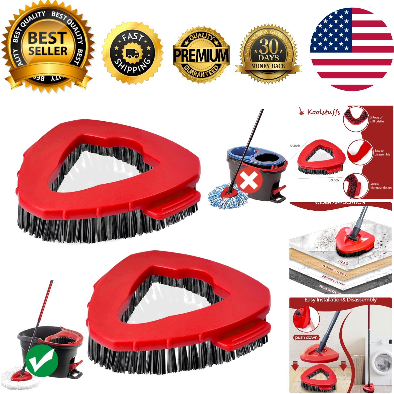 Sturdy 2 Pcs Scrub Brush Set – Compatible with EasyWring for Versatile Cleaning