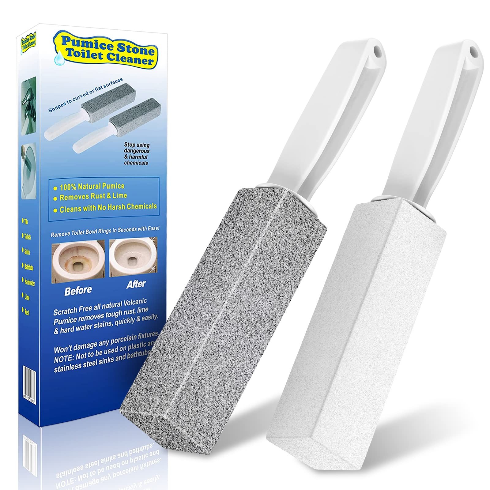 Toilet Bowl Cleaner Pumice Stone Hard Water Stain Remover with Ergonomic Hand…