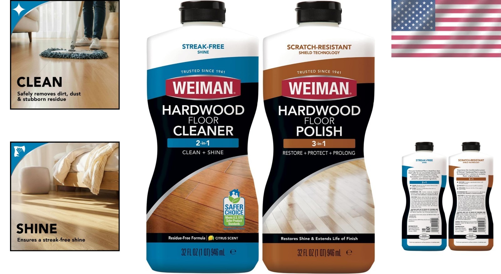 Restore & Shine Hardwood Floor Kit: Cleaner & Polish Duo with Scratch Repair