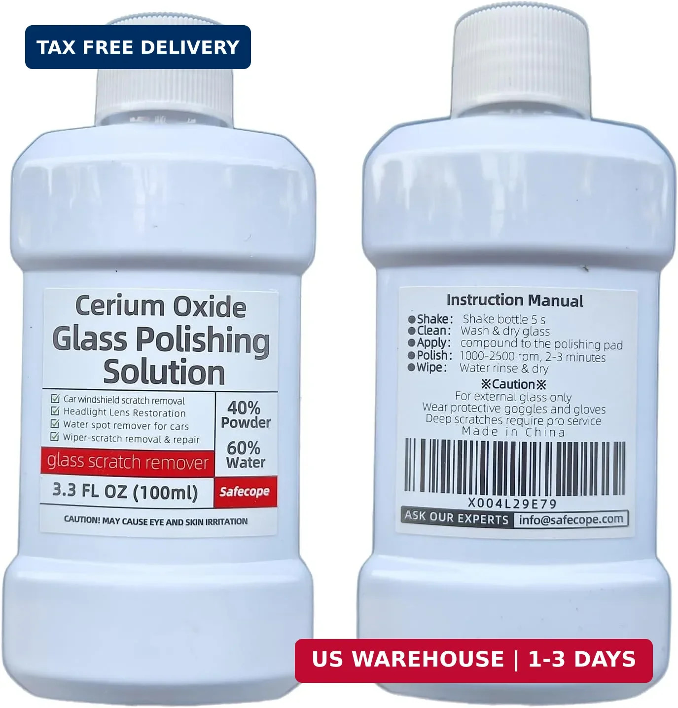 Cerium Oxide Glass Polish 3.3oz (100ml) – Windshield Scratch Remover & Water USA