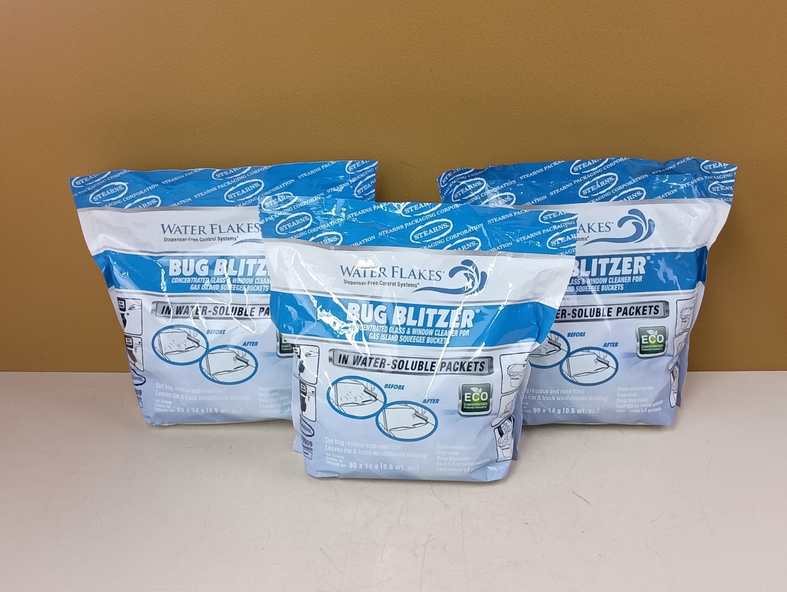 (3) Stearns Bug Blitzer #2779909 Glass & Window Ceaner Packets 90ctx3 NEW