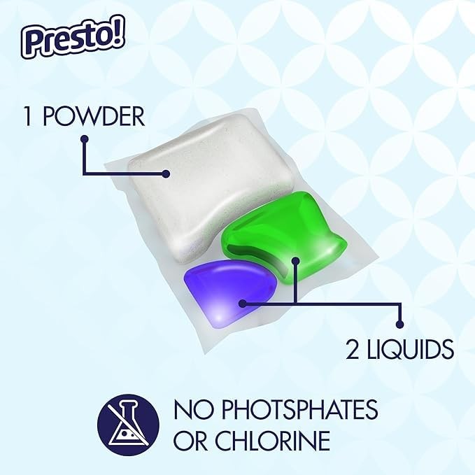 Presto! Triple Action Dishwasher Pacs Fresh Scent 90 Ct – Powerful Cleaning Tabs