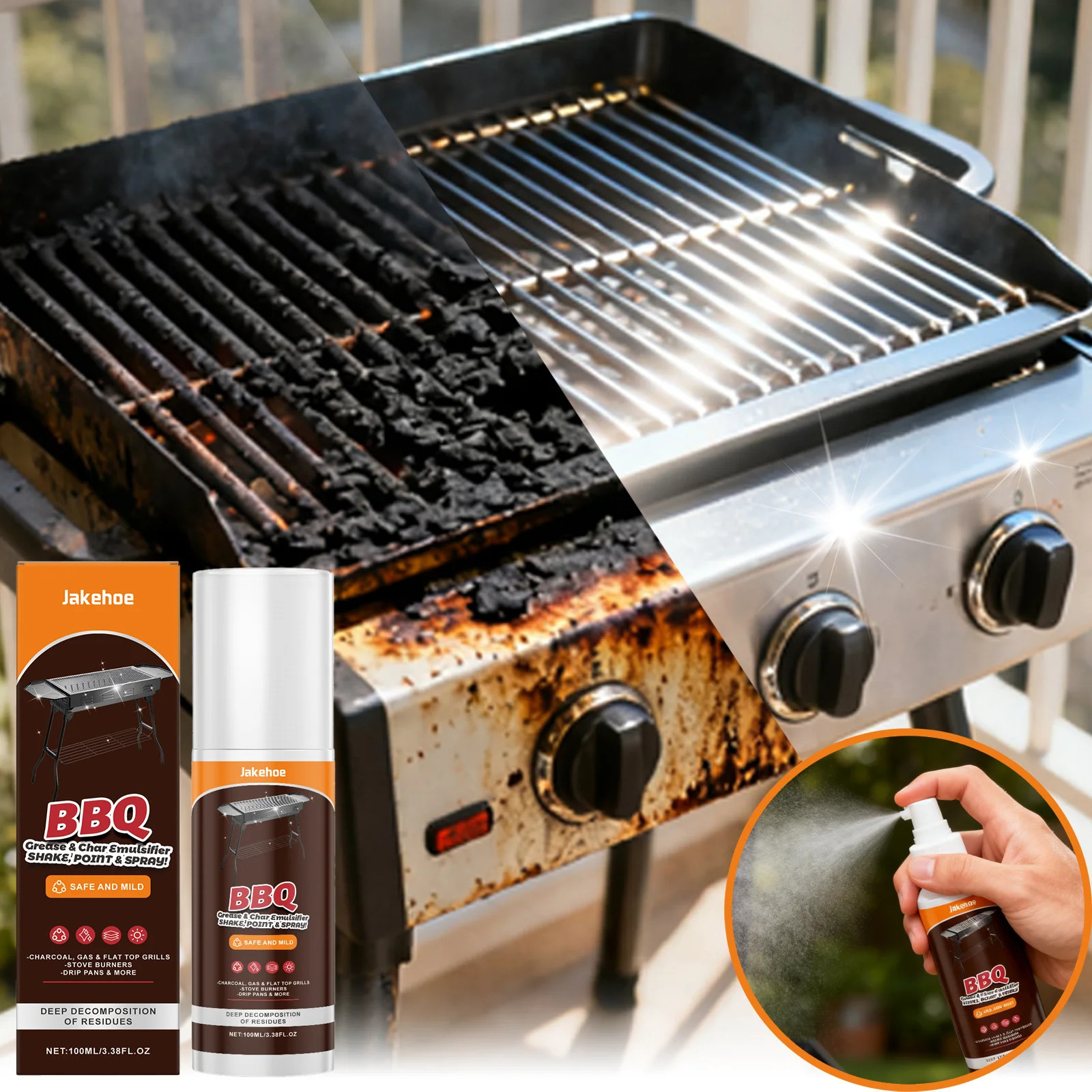 Grill Cleaner Spray for BBQ Oven Stove Grease Remover Heavy Duty Degreaser Baked