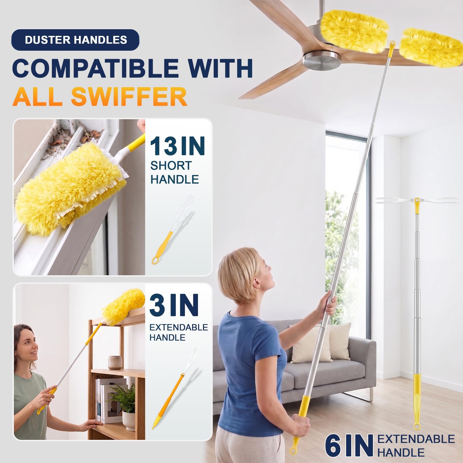 24 Count Heavy Duty Duster Refills for Swiffer Duster with 1 Handle, Multi Su…