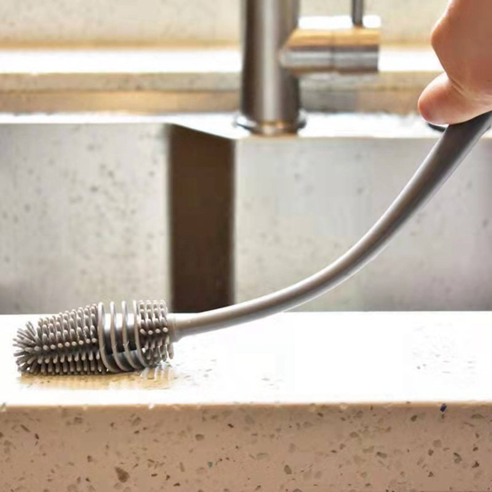 1Pc Bottle Scrubbing Washing Brush Silicone Long Handle Cup Cleaning Brush Tool