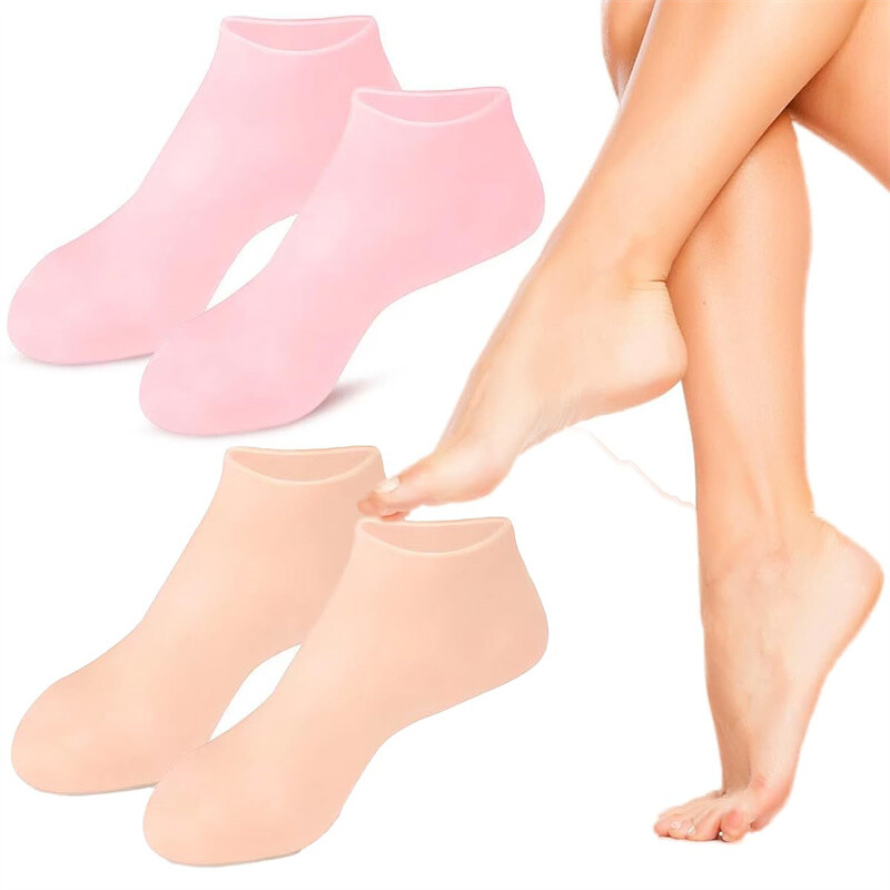 2 Pair Full Length Silicone Gel Moisturizing Socks Foot Care Protector Free Ship