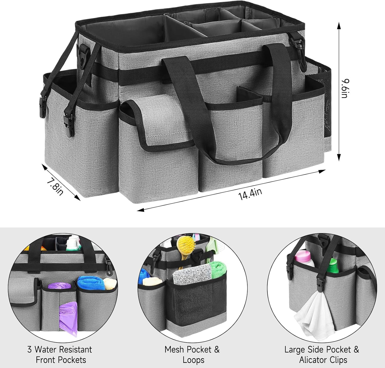 Cleaning Caddy,Cleaning Bag for Housekeepers,Cleaning Supplies Organizer with Ha