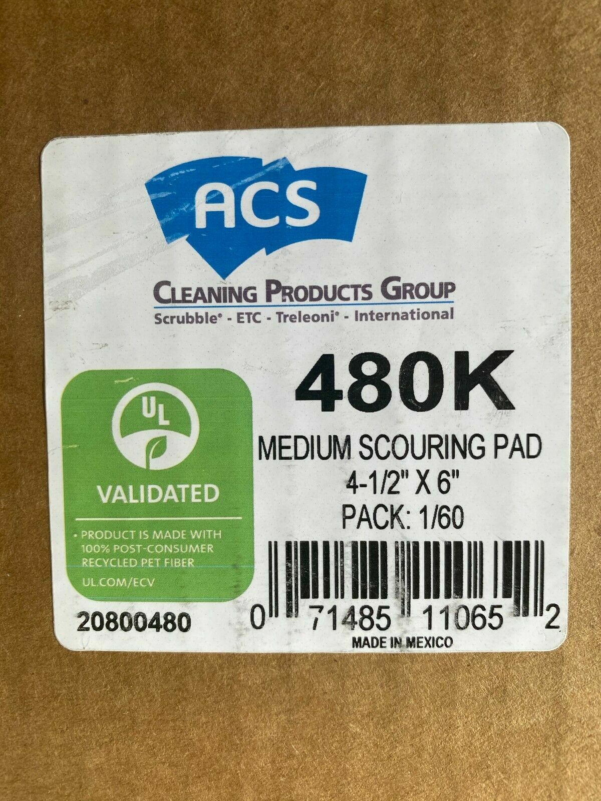 ACS Industries 480K medium Scouring Pad Green – 4.5 in. x 6 in.Each lot of 60
