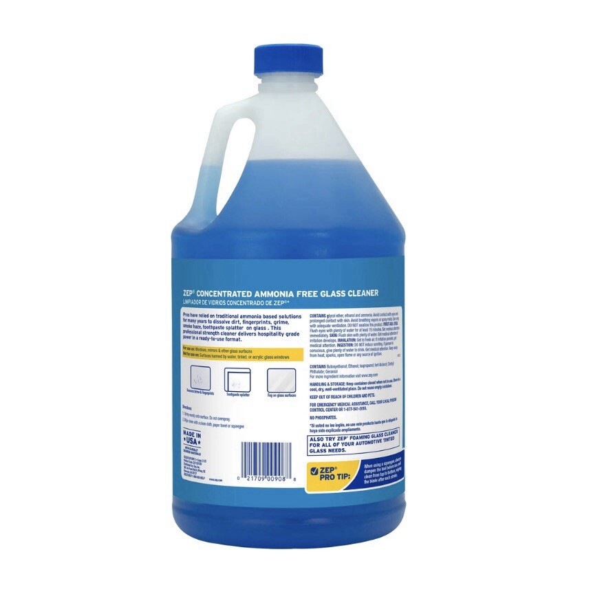 Zep Streak-Free Glass Cleaner – 1 Gallon – Ammonia-based Pro Grade Formula