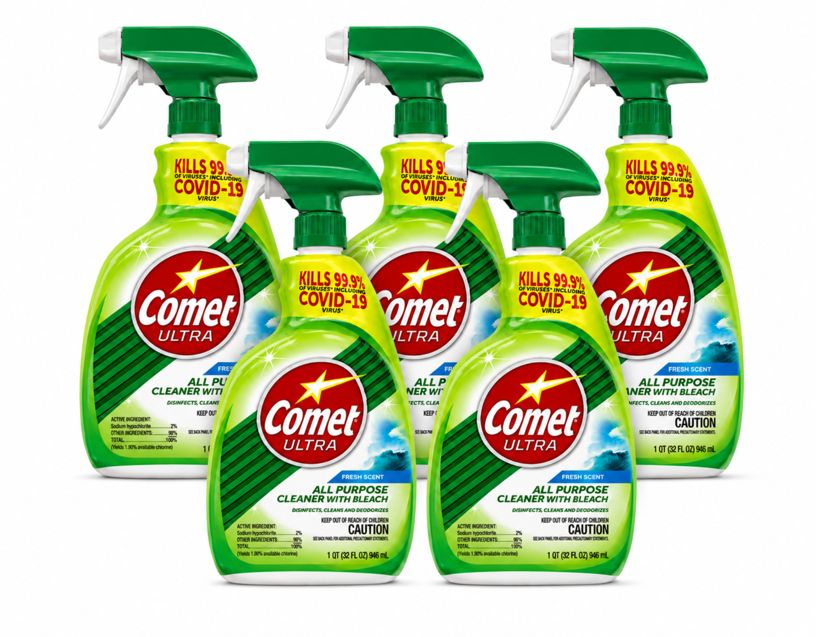 Comet Ultra All Purpose Cleaner with Bleach 32oz Spray Multi Surface 5 Pack