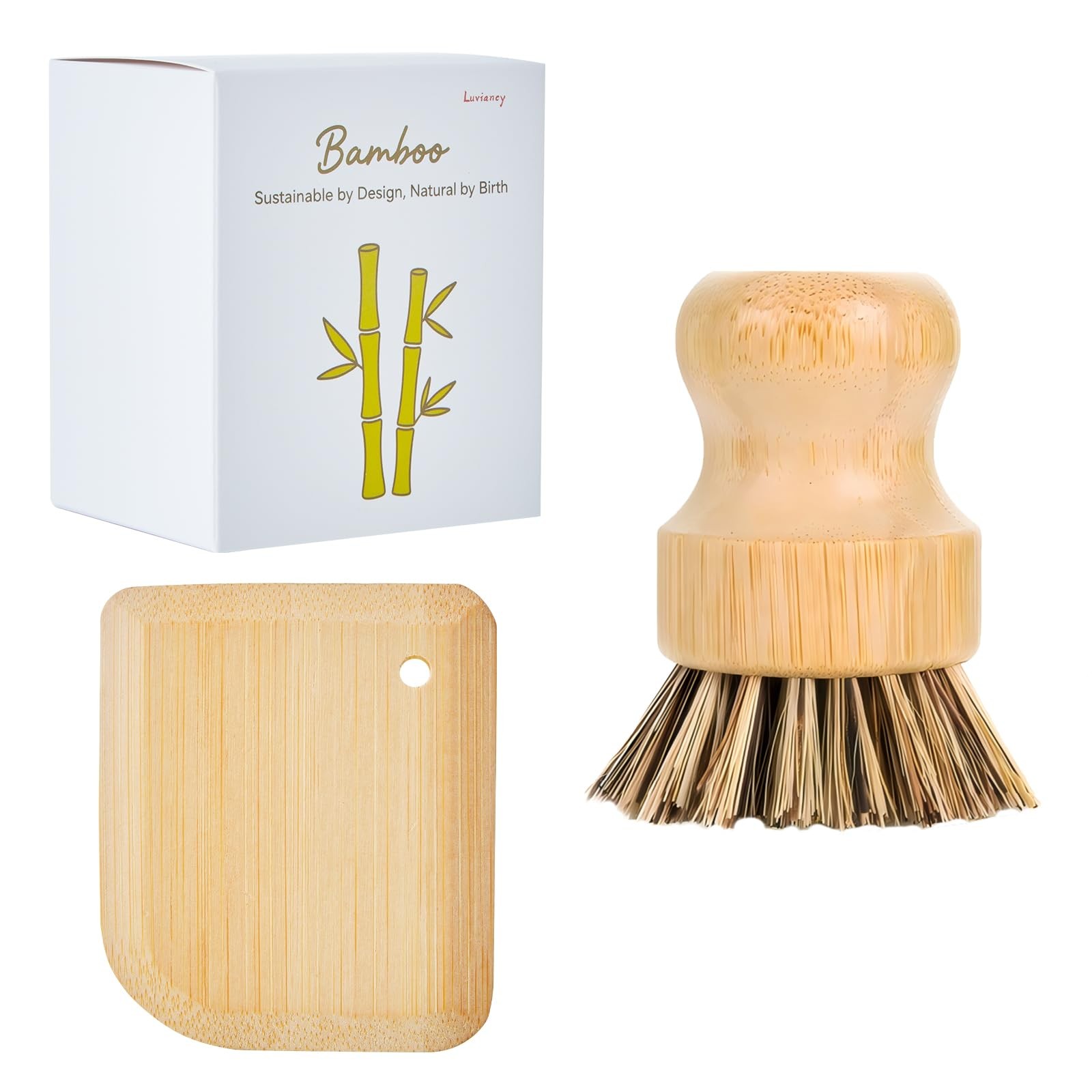 Bamboo Cast Iron Brush, Bamboo Pot Scraper, Kitchen Cleaning Tools for Cast I…
