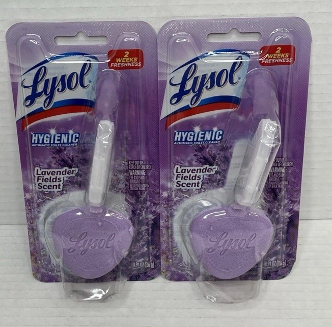 2 Pcs Lysol Hygienic Lavender Field SCENT Automatic Toilet Cleaner Purp Clip On