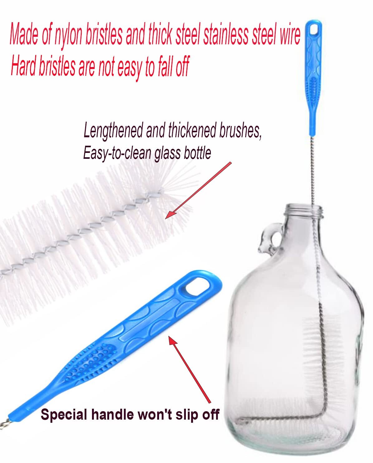 Carboy Brush Cleaning 2 Piece 30 Inch Nylon Brushes And Stainless Steel Extended