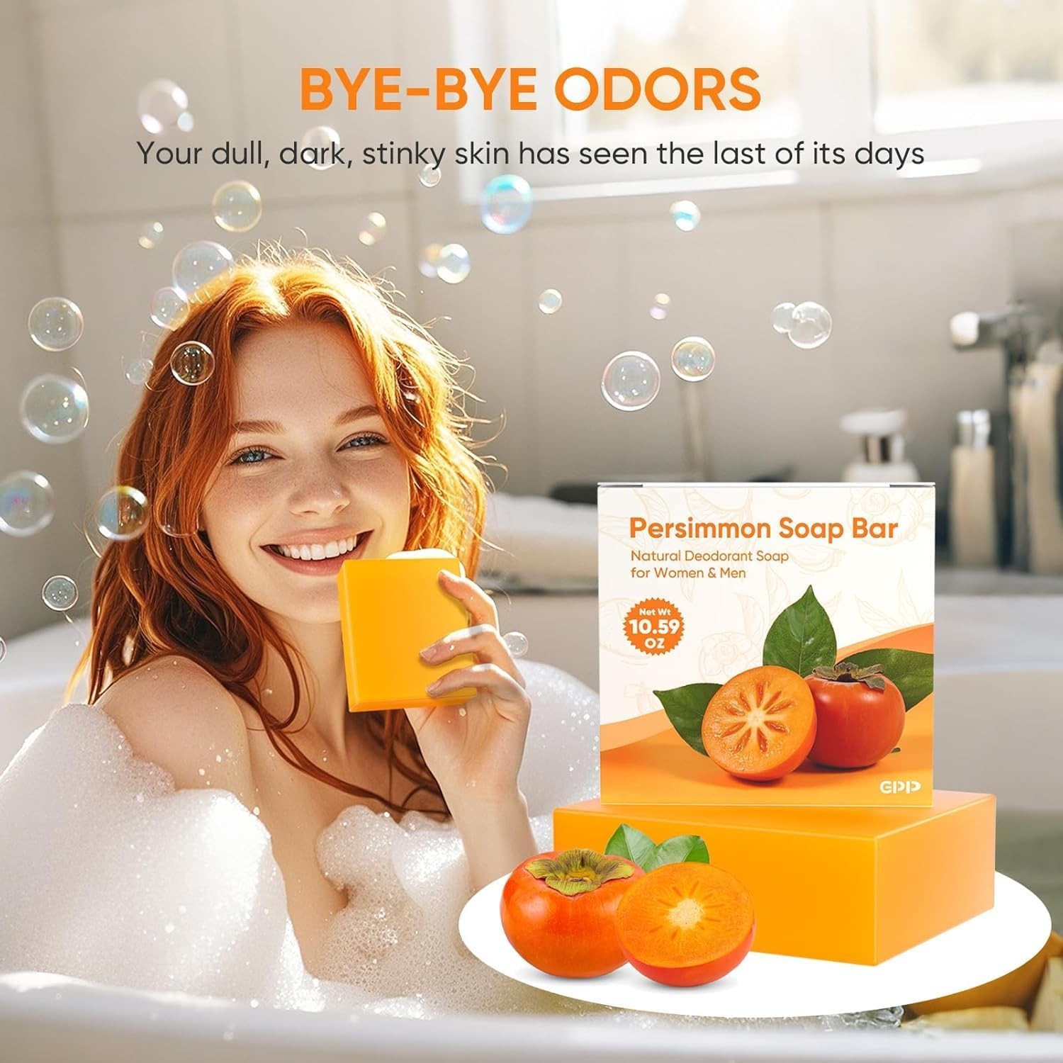 Persimmon Soap Bar for Body Odor Control – 3 PCS Natural Body Wash Soap for for