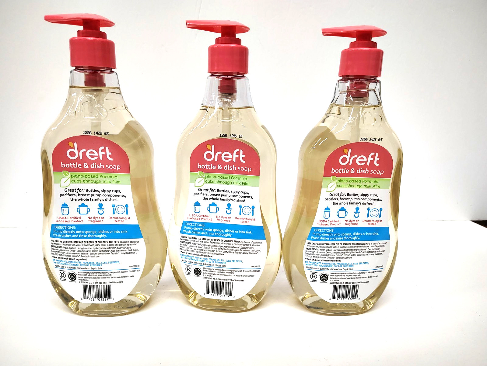 3 PK Dreft Bottle and Dish Soap, Fragrance Free Formula, Baby Bottle Wash, 18oz