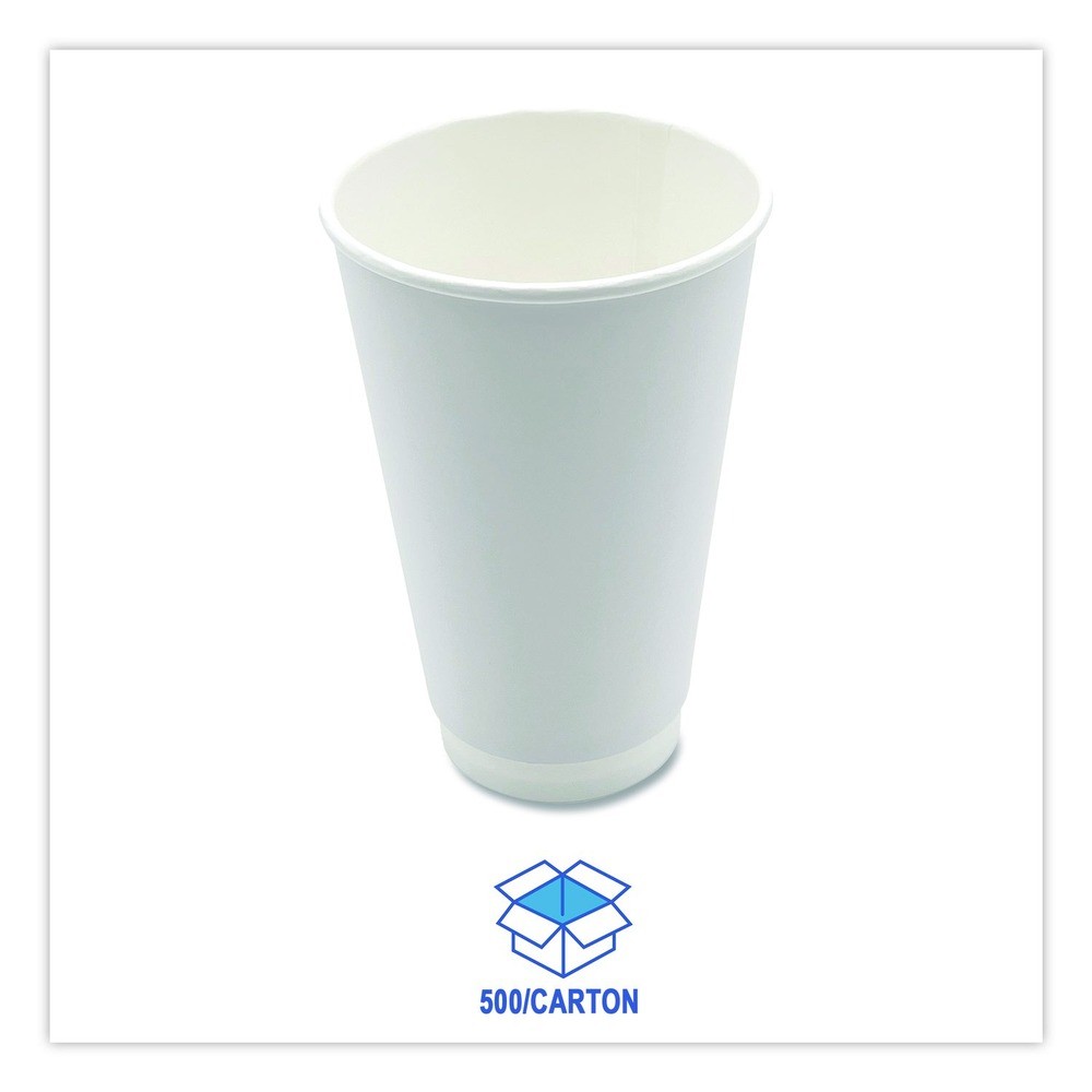 Boardwalk DW16HCUP 16 oz Double-Walled Paper Hot Cups – White (500/Carton) New